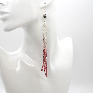 Silver Pink Fringe Earrings